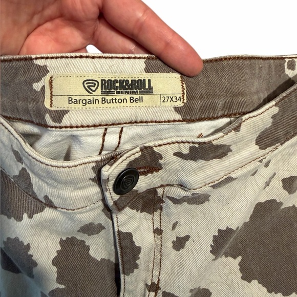 Rock & Roll Denim Cow Print Bell Bottom Jeans 27x34 Western Flare Pants - Picture 4 of 8
